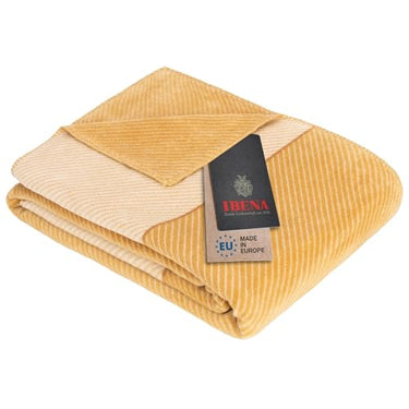 Ibena Austin Kuscheldecke 150x200 cm - gelbe Decke, Pflegeleichte und kuschelweiche Baumwollmischung im Sale
